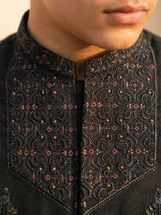 Boys Premium Al karam 3 Piece Waistcoat Suit – Kurta pajama Set - Art D200 Black