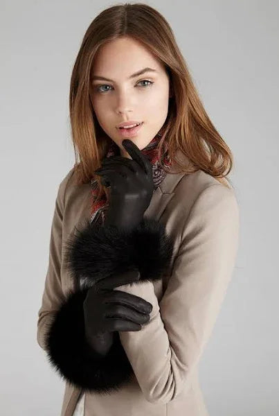 Luxurious Fox Fur Velvet Trimmed Gloves - Maa Sadqay