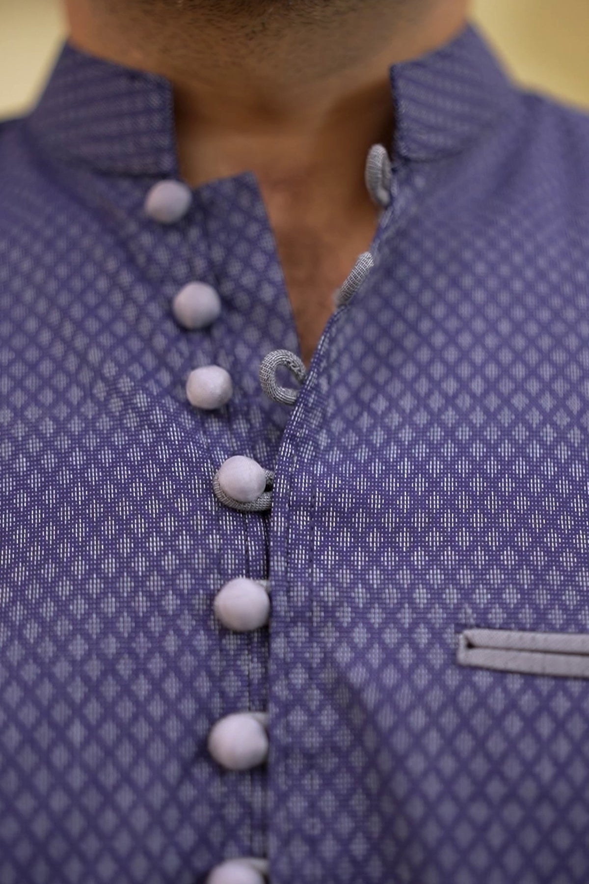 Blue n Gray Self Print with Loops Kurta Trouser -Father Son Duos