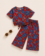 Red Floral-Crop-top with Bell Bottom -CT168