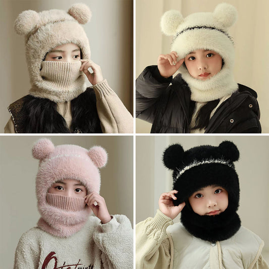 Warm Plush Pullover 2 in 1 Protection Cap with Mask - Free Size