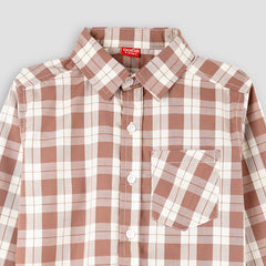 Soft brown Checkered Full Sleeves Casual shirt -BCS04 - Maa Sadqay