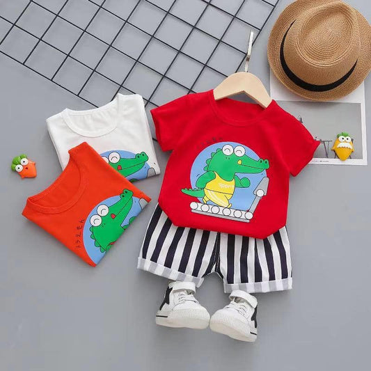 Kids Cotton T-Shirt & Shorts Set |Sports Dino -Red -CS1123