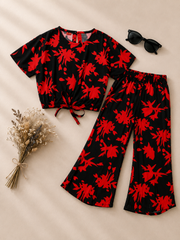 Black & Red -Crop-top with Bell Bottom -CT161