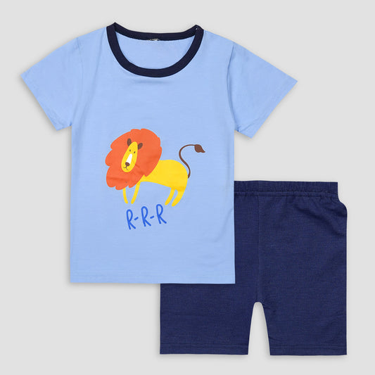 Kids Cotton T-Shirt & Shorts Set |RRR Lion -Blue -CS1118