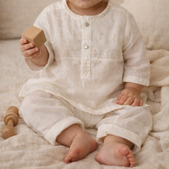 Infants/Toddlers Premium Cotton Kurta Pajama Set - Off White