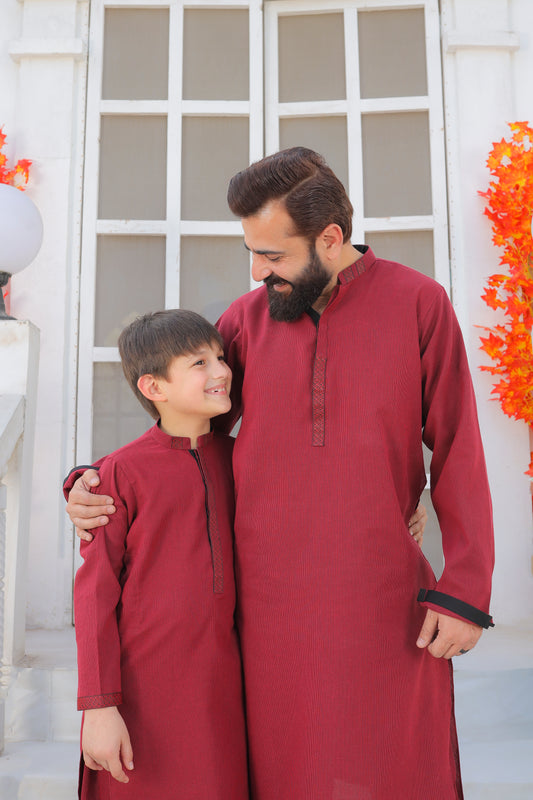Aesthetic Maroon Suit Father Son Duos