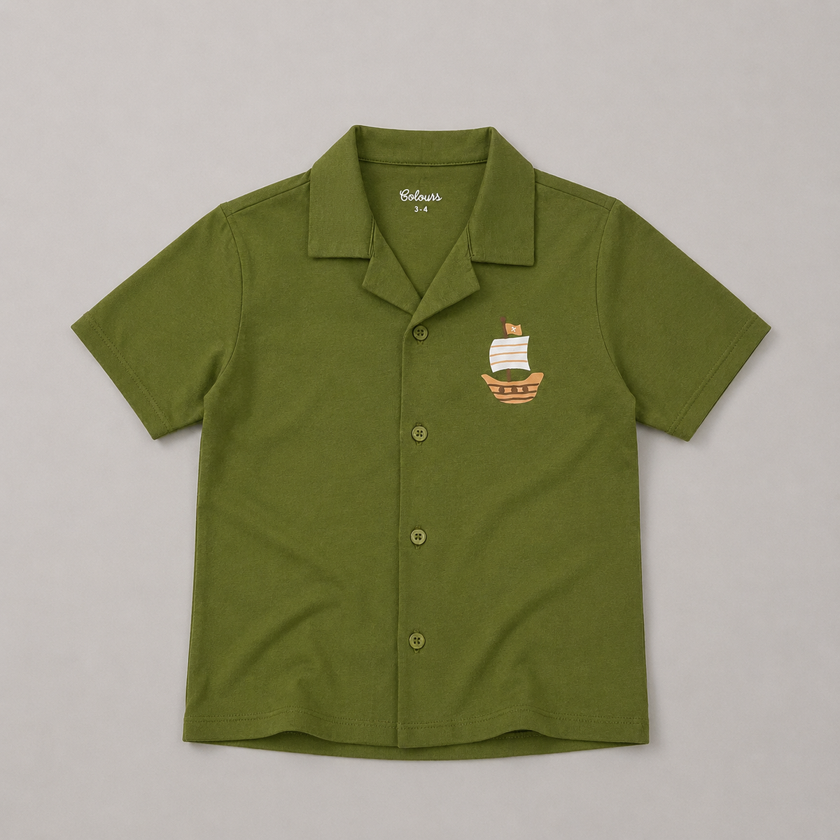 Boys Summer Pirate Ship Print Button-Down Shirt - BCOS1014