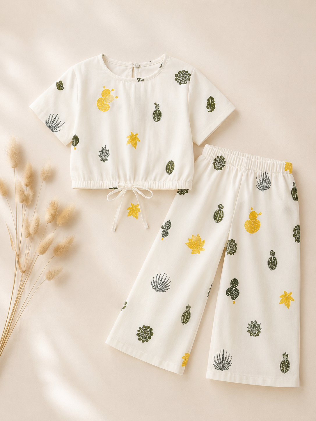 White Cactus crop-top with Bell Bottom -CT141