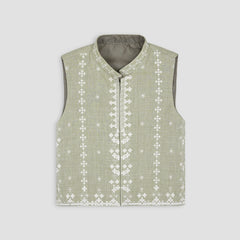 Boys Embroidered Waistcoat Apple Green -WC01 - Maa Sadqay