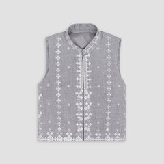Boys Embroidered Waistcoat Steel Grey -WC04 - Maa Sadqay
