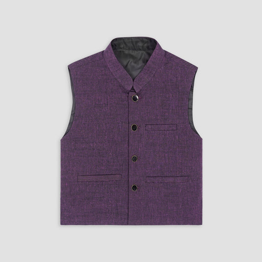 Boys Waistcoat Textured Purple Plum -WC07