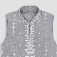 Boys Embroidered Waistcoat Steel Grey -WC04 - Maa Sadqay
