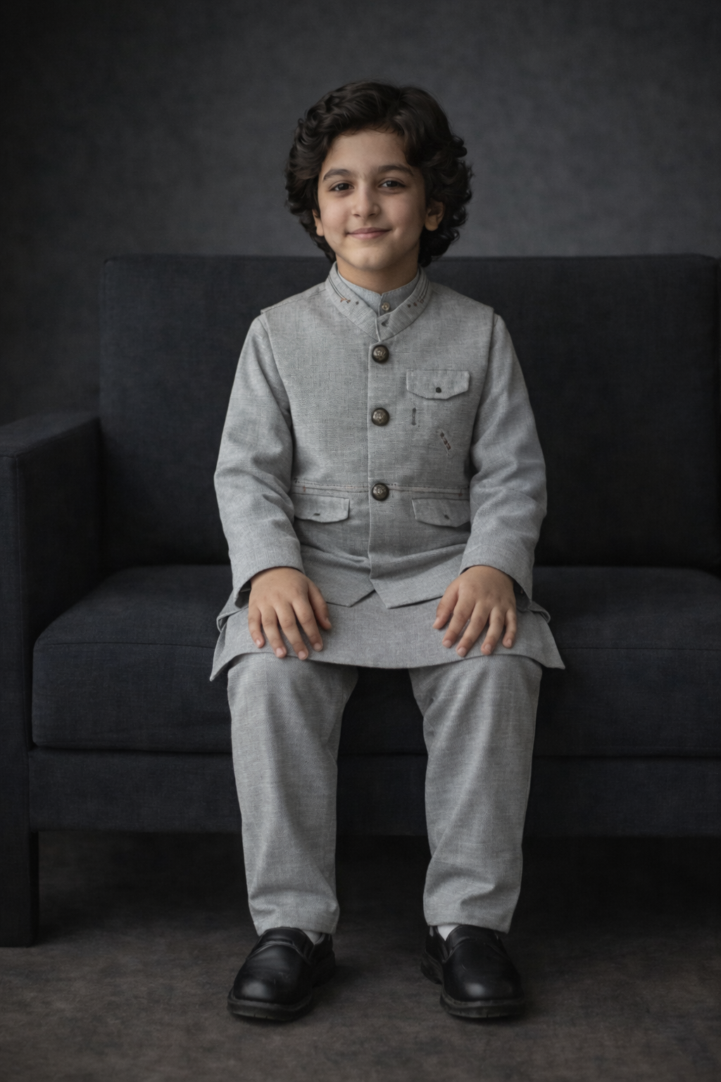 Boys Premium 3 Piece Waistcoat Suit – Kurta Shalwar/Pajama Set - Art 260 Grey - Maa Sadqay