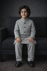 Boys Premium 3 Piece Waistcoat Suit – Kurta Shalwar/Pajama Set - Art 260 Grey - Maa Sadqay