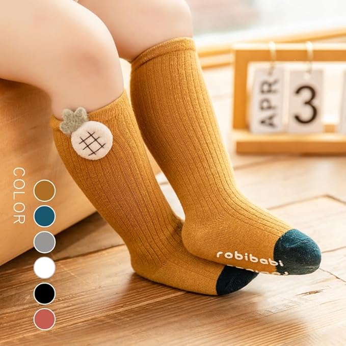 Toddler Knee-High Thick Cotton Socks – 3d,Anti-Slip, Seamless Long Socks for Baby Boys & Girls