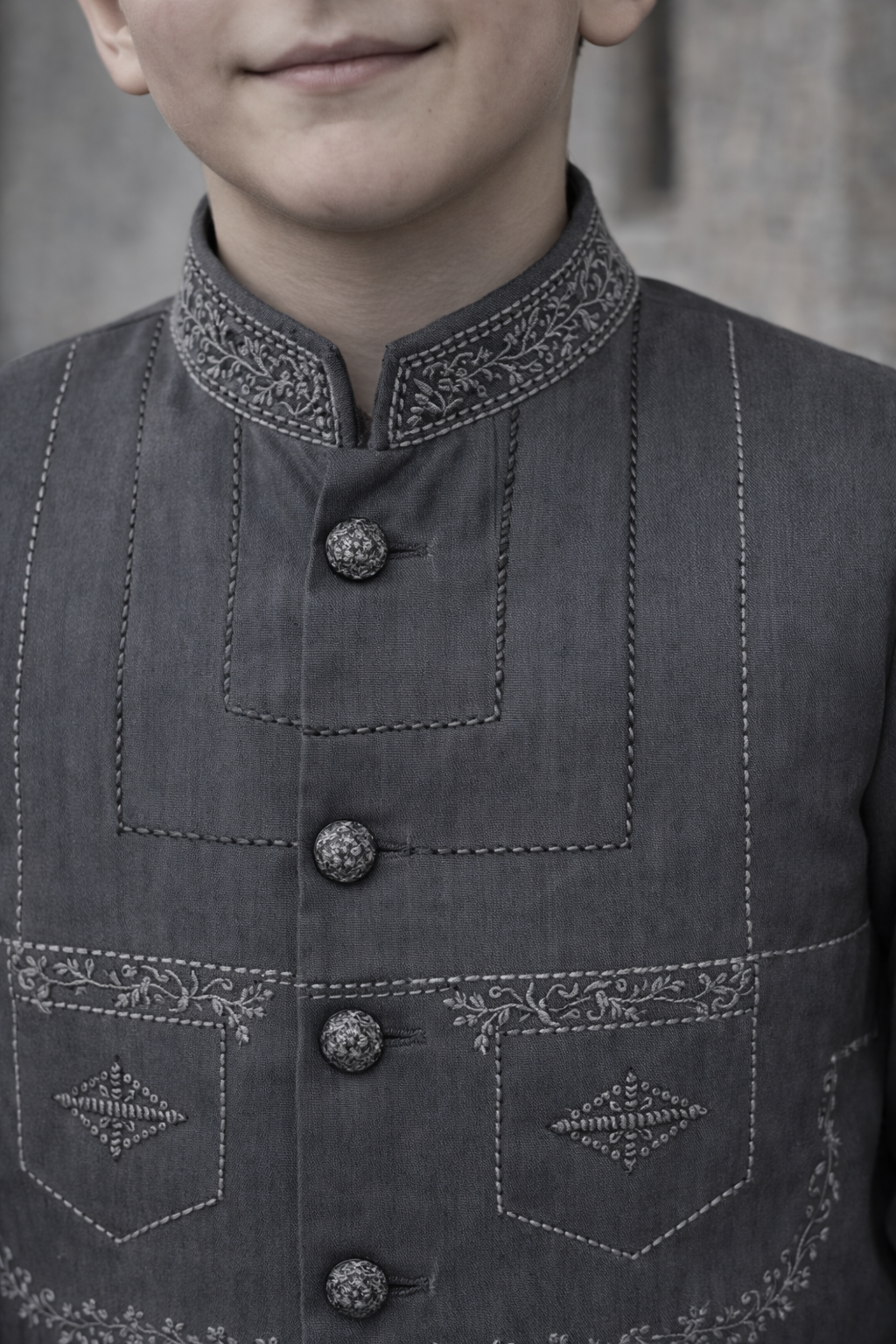 Boys 3 Piece Waistcoat Suit – Kurta Shalwar/Pajama Set - Art 159 Grey - Maa Sadqay