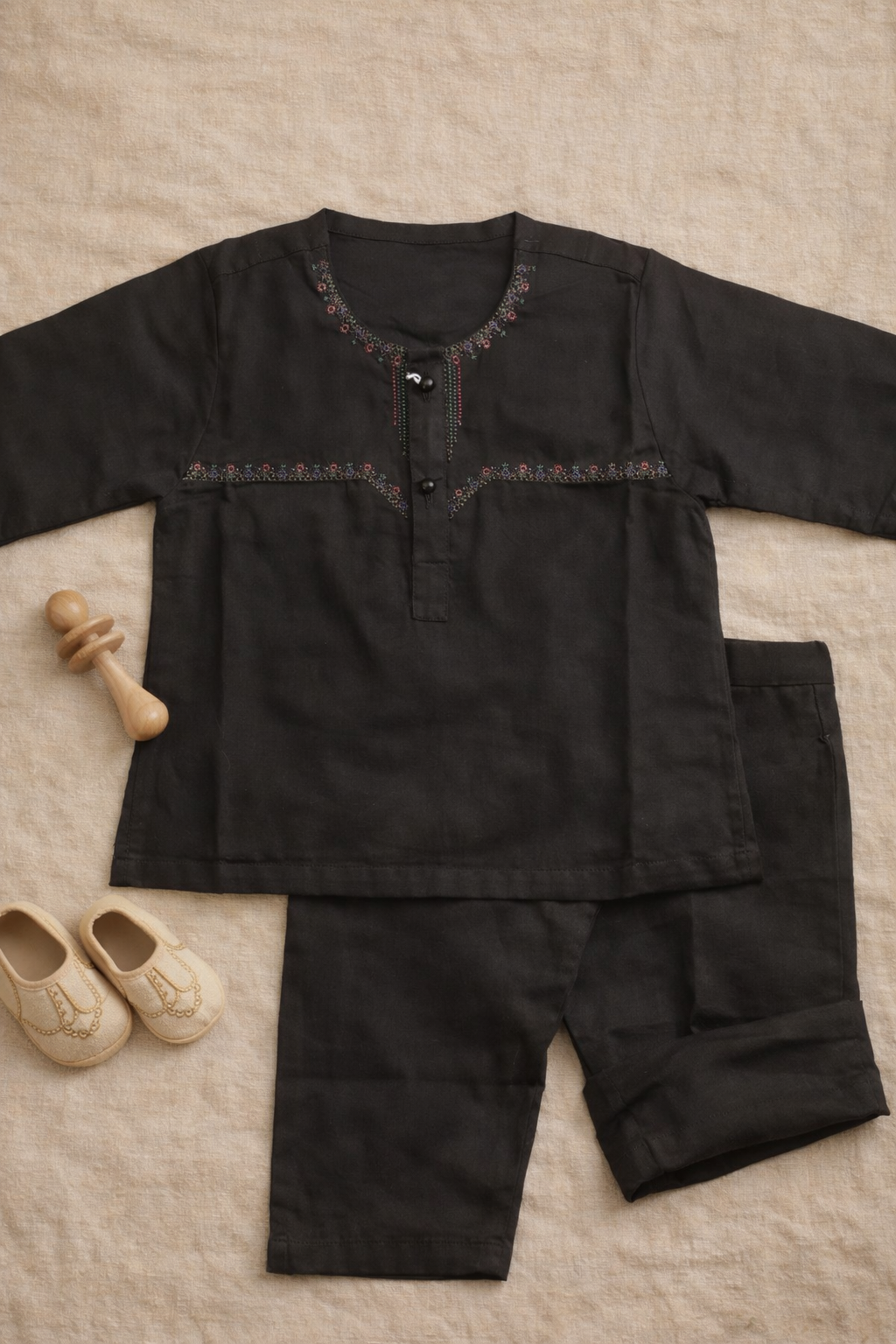 Infants/Toddlers Premium Cotton Kurta Pajama Set - Black