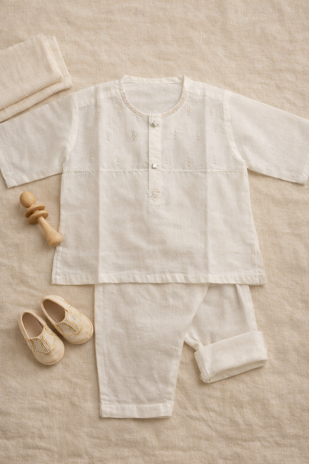Infants/Toddlers Premium Cotton Kurta Pajama Set - Off White
