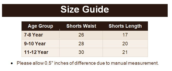 Boys Lightweight Drawstring Summer Shorts - BSGR01 (Grey) Size Guide
