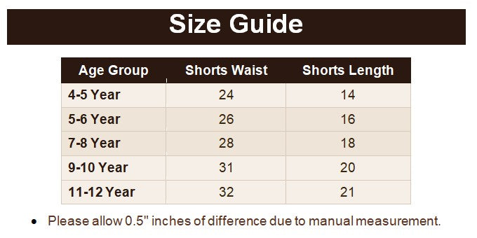 Boys Lightweight Drawstring Summer Shorts - BSMU01 ( Khaki ) Size Guide