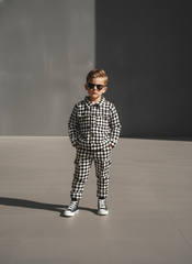 Corduroy Co-ord set for boys- checkboard  Black cc10