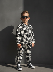 Corduroy Co-ord set for boys- checkboard  Black cc10