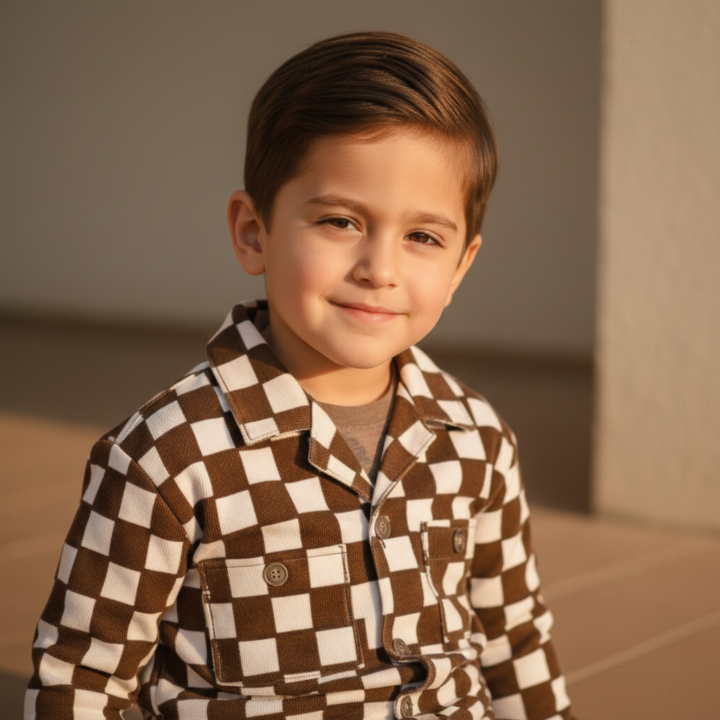 Corduroy Co-ord set for boys- chocolate checkboard cc11