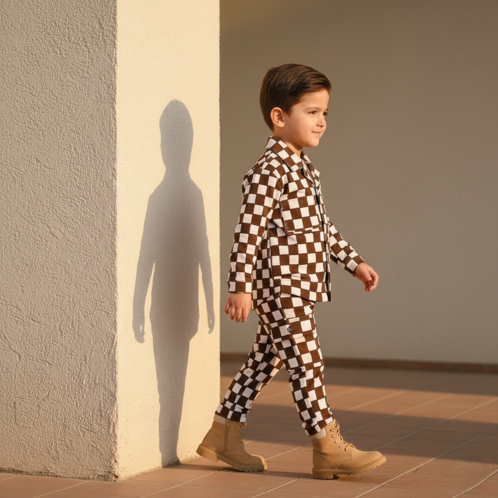 Corduroy Co-ord set for boys- chocolate checkboard cc11