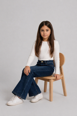 Girls Dark Wash High-Rise Seamed Flare Bootcut Denim Jeans - DJ17