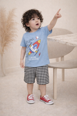 Kids Cotton T-Shirt & Shorts Set |Space -Blue -CS1122