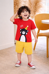 Kids Cotton T-Shirt & Shorts Set |Chill out Bear -Red -CS1129