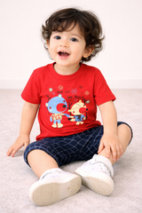 Kids Cotton T-Shirt & Shorts Set |Look at the Sears -Red -CS1114