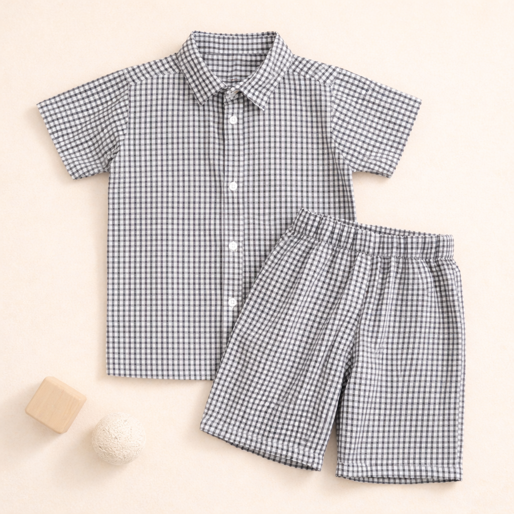 Shirt & Short Set - checkered - Maa Sadqay