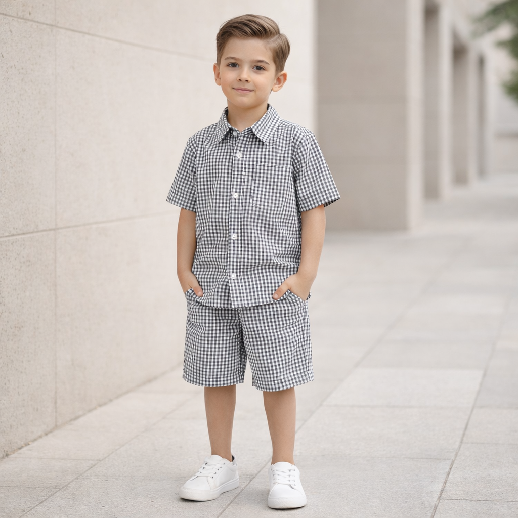 Shirt & Short Set - checkered - Maa Sadqay