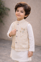 Boys Premium 3 Piece Waistcoat Suit – Kurta Shalwar/Pajama Set - Art 1003D Cream