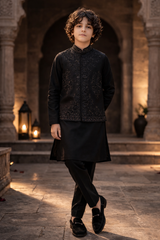 Boys Premium Al karam 3 Piece Waistcoat Suit – Kurta pajama Set - Art 201 Black