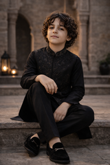 Boys Premium Al karam 3 Piece Waistcoat Suit – Kurta pajama Set - Art 201 Black