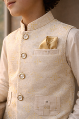 Boys 3 Piece Waistcoat Suit – Kurta Pajama Set - Art D2264 Cream