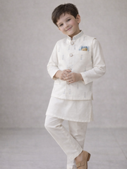 Boys 3 Piece Waistcoat Suit – Kurta Shalwar/Pajama Set - Art D46 Off White