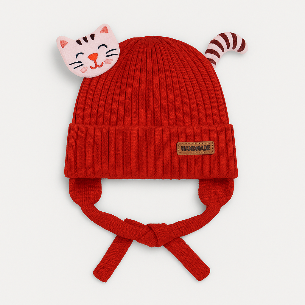 Kids Woolen knitted Caps - Naughty Cat