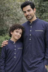 Self Print Textured Kurta Pajama For Boys & Men- Father Son Duos - Maa Sadqay