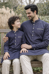 Self Print Textured Kurta Pajama For Boys & Men- Father Son Duos - Maa Sadqay