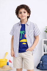 White Striped Double Shirt -Blue Inner -DS112 - Maa Sadqay