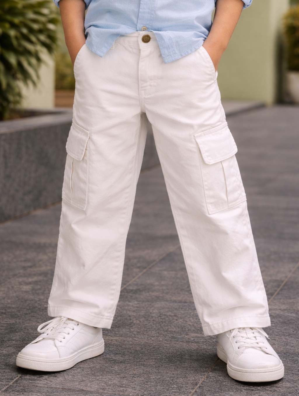 Boys Loose Fit Cotton Cargo Pants