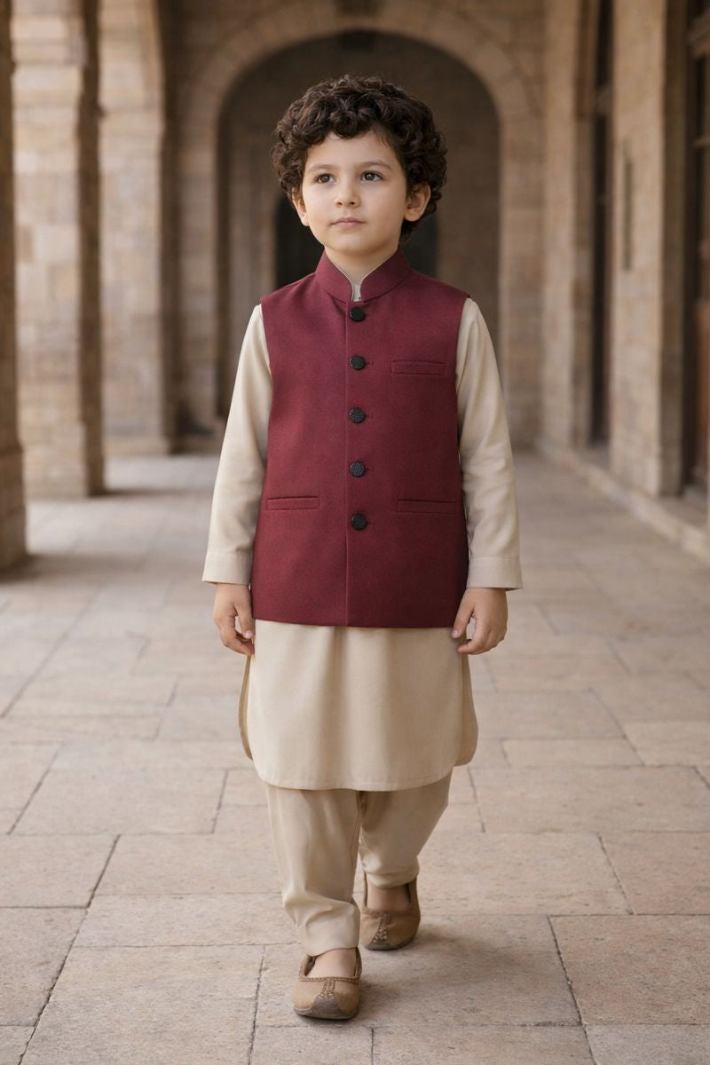 Boys Waistcoat -Maroon -WC31 - Maa Sadqay