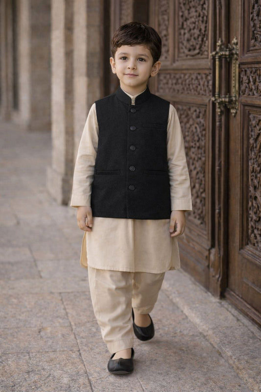 Boys Waistcoat -Textured Black -WC26