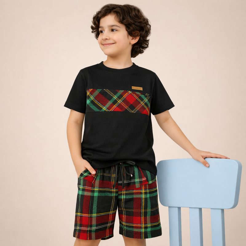 Patchy Black: Shirt & Short Set -SN014 - Maa Sadqay