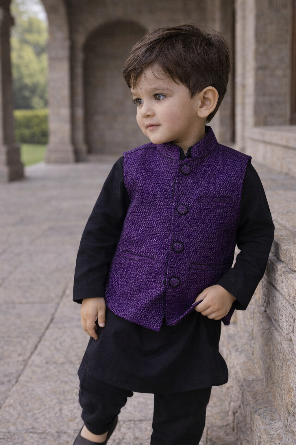 Boys Waistcoat Textured Purple Passion -WC21