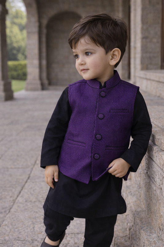 Boys Waistcoat Textured Purple Passion -WC21